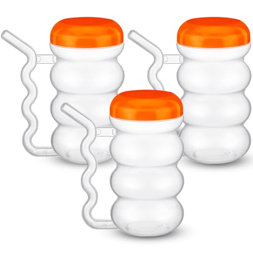 FoldTier 3 Pcs Sippy Cup 14 oz Easy to Grip Plastic Kid's Cup, Orange