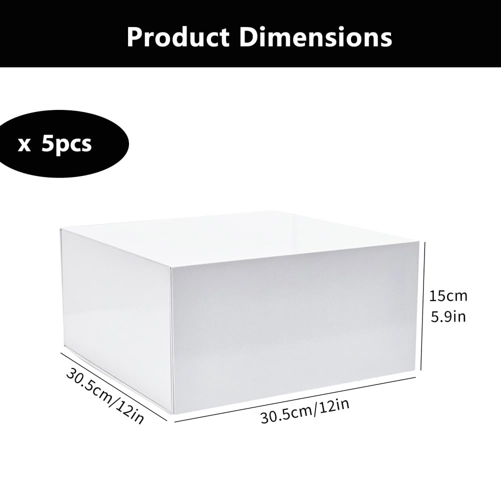 5 Scatole Regalo Grandi Bianche Con Coperchio, 30,5×30,5×15 cm, Scatole Regalo Magnetiche Pieghevoli Scatole Regalo Di Lusso Per Regali, Per Matrimoni, Natale, Halloween, Compleanni