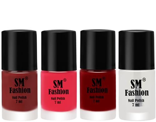 Image of Nail Polish Combo Set (Pack of 4) Quick Dry Gel Finish Nail Paint | Jam,Dark Pink,Dark Red,White | 7 ml Each
