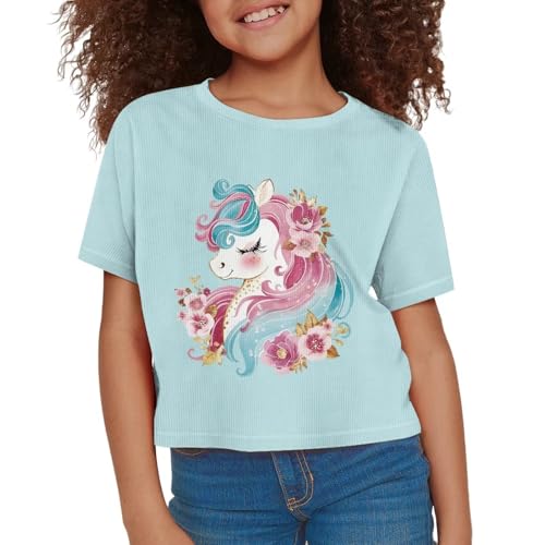 Image of Girls Fashion Crewneck Tee Shirts Casual Short Sleeve Crop Top Summer Outfits 5-14 Year