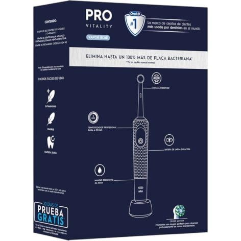 Oral-B Pro Vitality Cepillo de Dientes Eléctrico Azul - Pack Cepillo + 2 Recambios + Pasta Dientes