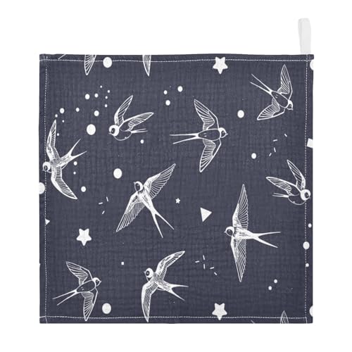 Image of vvfelixl Swallow Bird Baby Burp Cloths Baby Muslin Washcloths for Boys Girls Cotton Baby Face Towel for Newborn Infants Soft and Absorbent 11.8 X 11.8 in, 5 Pack