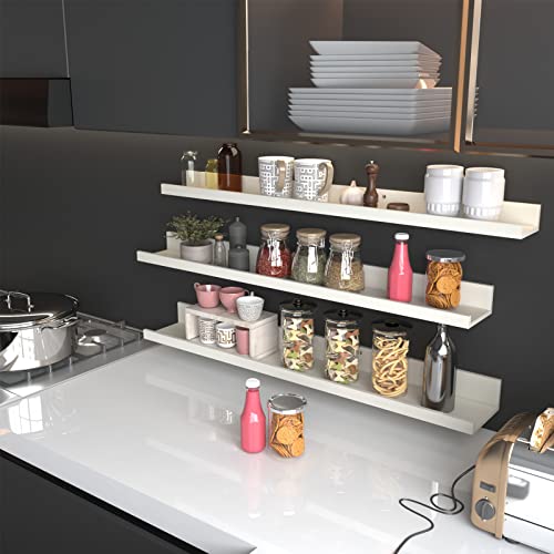 Calenzana 36 Inch Floating Shelves Wall Mounted Set Of 3, Wooden Long Picture Ledge Shelf For Living Room Bathroom Bedroom Kitchen Office, Creamy White #TOP1