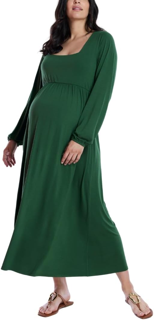 Motherhood Maternity Women’s Long Sleeve Empire Waist Maxi Pregnancy Dress