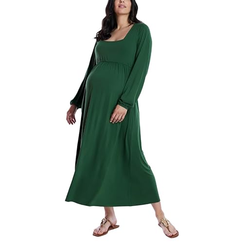 Motherhood Maternity Women’s Long Sleeve Empire Waist Maxi Pregnancy Dress
