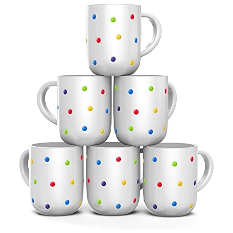 Francois et Mimi, Set of 6 Large 16 Ounce Ceramic Coffee Mugs (White Polka Dot) Cover