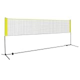 LIFEZEAL Rete da Badminton, Altezza Regolabile, Rete Tennis Portatile 2 Volani, Tappi per Piedi, Morsetti e Borsa, per Uso Interno ed Esterno, per Pallavolo, Pickleball (Giallo, 420 x 102 x 89-155 cm)