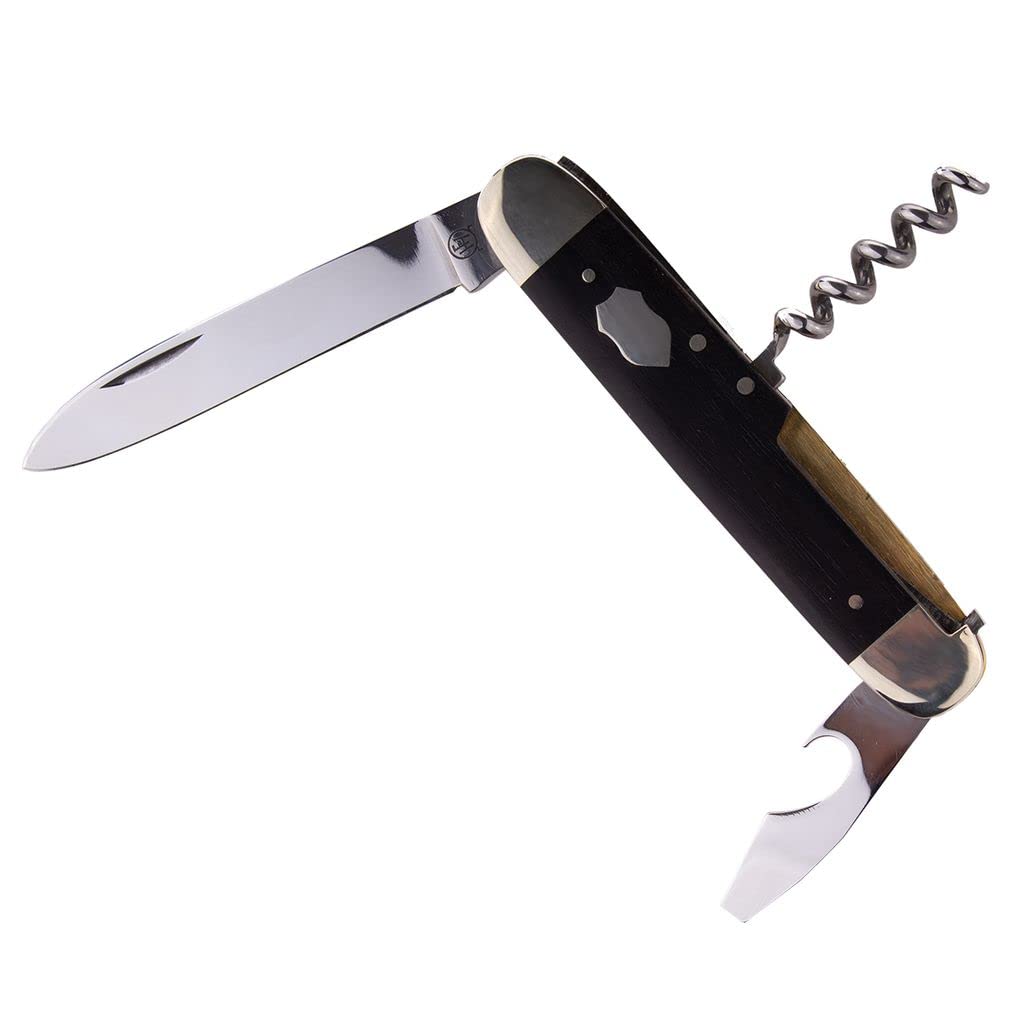 Hartkopf-Solingen Stahl 1.4034, Rostfrei, Korkenzieher, Kombiwerkzeug, Ebenholz, Neusilberbacken Taschenmesser