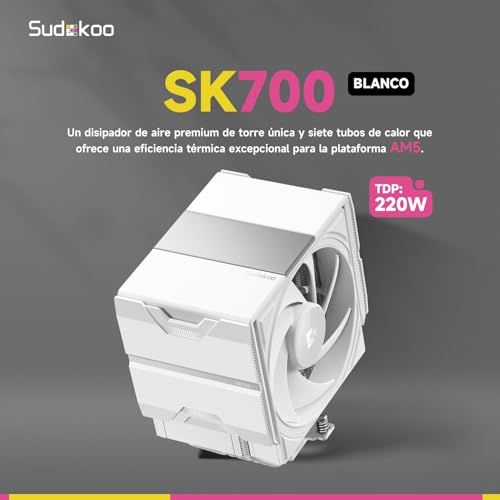 CPU Cooler AM5 Sudokoo SK700 soluciona sobrecalentamiento con 7 heatpipes y torre blanca 2