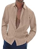 Men's Linen Shirts Casual Beach Shirts Long Sleeve Cotton Button Down Solid Shirt Lightweight Summer Holiday Wedding Tops Beige L