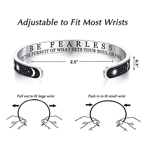 Inspirational Bracelets For Women High School College Graduation Gifts For Her Him Be Fearless In The Pursuit Of What Sets Your Soul On Fire Bracelet Stainless Steel Sun Moon Motivational Jewelry #TOP4
