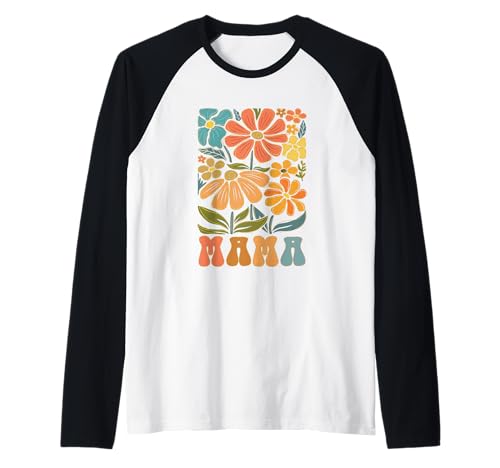 Mama Vibrant Floral Blooms, estilo retro Camiseta Manga Raglan