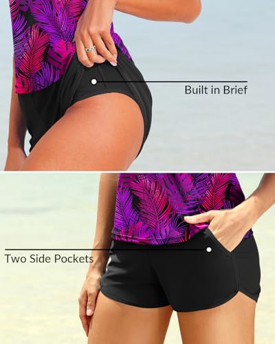Image of Talisea Women 2 Piece Tankini Swimsuit with Pockets Boy Shorts Modest Bathing Suit Tummy Control Tank Top