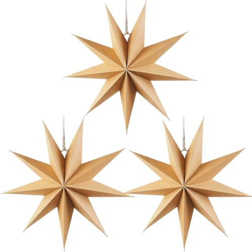 Estrella Plegable de Navidad, 3 Unidades, Estrella de Papel de 9 Puntas, Estrellas Navidad Papel de 30 cm con Efecto 3D, Ideales como para Colgar en Fiestas, Bodas y Hogar