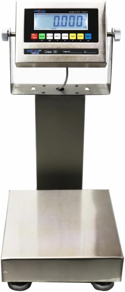 SellEton SL-915-SS-HP NTEP Stainless Steel Bench top Table top 10" x 10” High Precision Bench Scale with LCD Display | Cap: 30lb x 0.001lb (15kg x 0.5g)