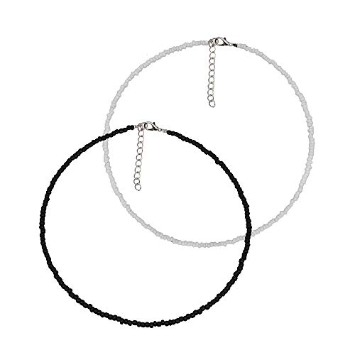 feixun Bead Choker Necklace for Women - Seed Bead Necklaces, Great for Beach, Vacation, Dating, Pool Party (Black and White Choker Necklaces)