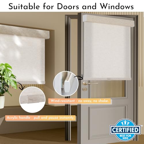 Image of Persilux Light Filtering Roller Shades for Window Blinds,Cordless,Linen Fabric,Thermal Insulated Fabric UV Protection Shades for Home,Office,Bedroom,Door,Light Filtering-Cream,30 inch W X 72 inch H