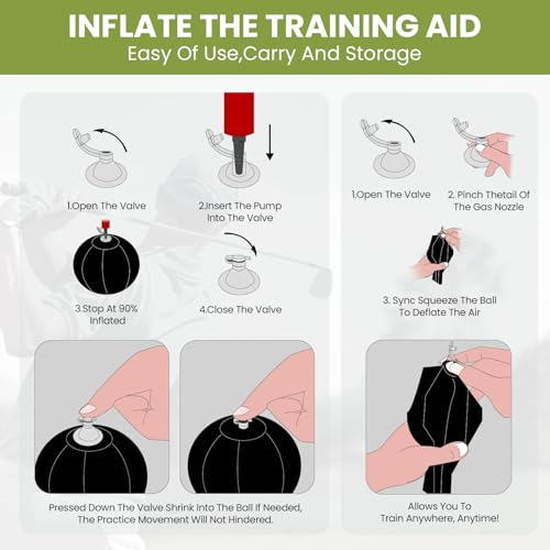 Image of FINGER TEN Golf Impact Ball Swing Training Aid Posture Correction Smart Inflatable Balls with Air Pump, Adjustable Lanyard Assist Teaching Trainer Aids for Men Women Beginner Golfer (Black)