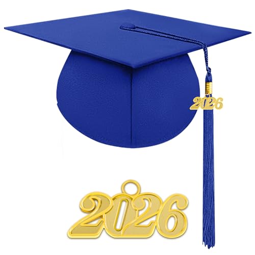 Herrenbek Matte Adult Graduation Cap with 2026 Tassel Unisex Adjustable Graduation Cap Royal