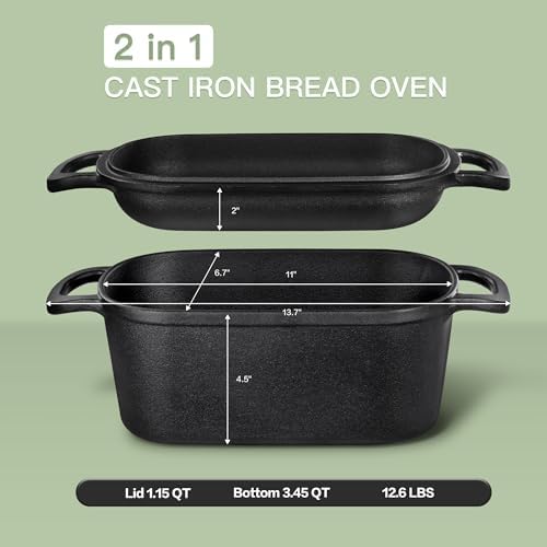 4.6 Quart Oval Dutch Oven for Bread Baking, Bread Oven for Sourdough, Cast Iron Bread Loaf Pan for Homemade Bread - Thumbnail 3