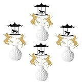 Carousel Horse Centerpiece Sticks, Circus Tent Carnival Baby Shower Party Decorations, Amusement Park Theme Birthday Party Decoration Supplies Black & Gold 12 Pcs