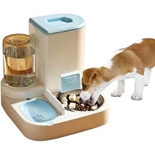 PETCUTE Gravity Pet Feeder and Water Dispenser Set,2 in 1 Automatic Pet Feeder Dispenser,Automatic Cat Food Dispenser, Detachable,Easy Clean,Integrated Large Capacity Dog 1L Water Bowl 2.8L Food Bowl