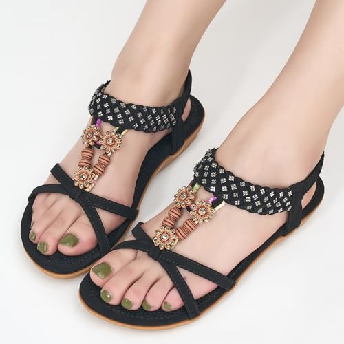Alicegana Sandals for Women 2025 Dressy - Comfort Bohemian Summer Flats Ankle Elastic Strap Casual Walking Beach Shoes4