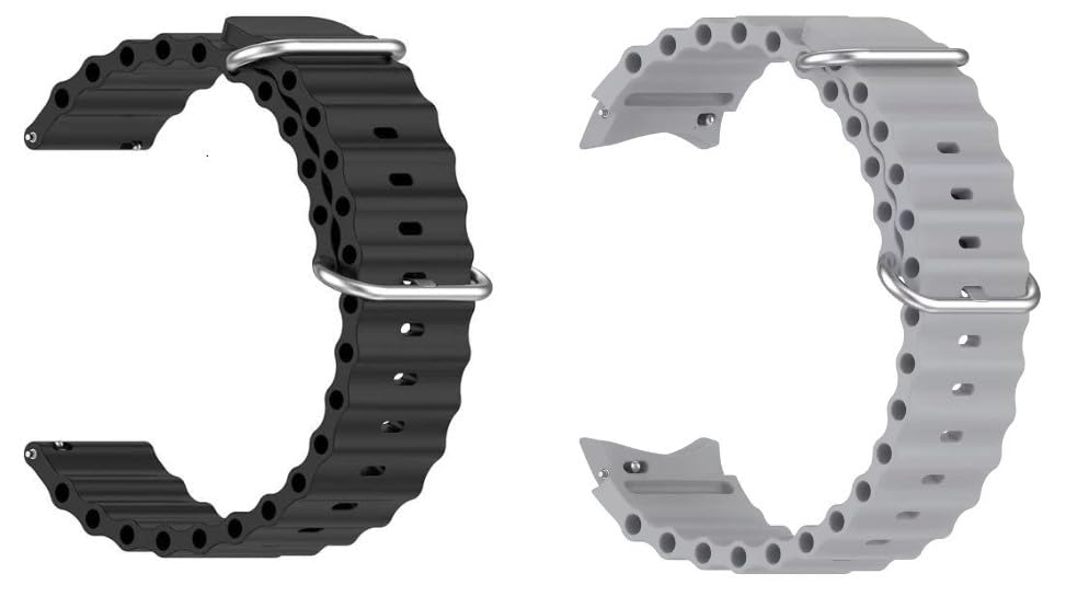 EDNITA 22mm Ocean SmartWatch Band Strap for Noise Halo, Colorfit Pro 3,Colorfit Ultra,Oneplus Watch,Fossil Gen 5E 44mm, Gen 5(44mm),Firebolt Invincible Plus,Legacy,Cobra - Black & Grey - Pack of 2