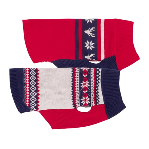 Image of Fitwarm 2 Pack Snowflake & Reindeer Dog Jacquard Sweater, Knitted Dog Christmas Outfits for Small Dogs Boy Girl, Cozy Pet Apparel, Blue, Red, White, XS