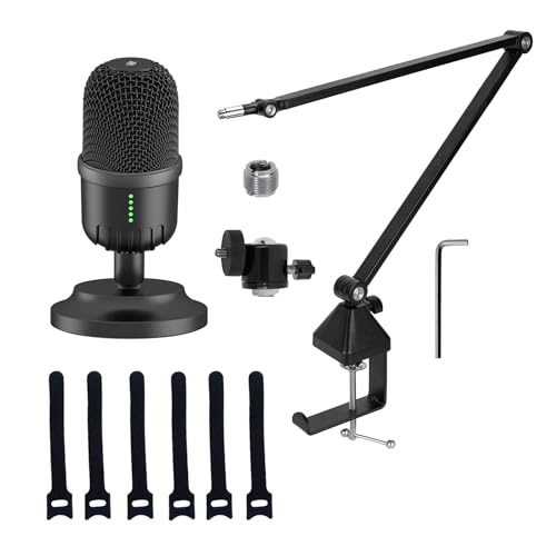 Image of Kreo Rec Condenser Microphone with Rod V2 Boom Arm |Condenser Mic for Podcast | Type-C & USB Mic for Professional Audio & Youtubers Video Recording with Crystal Clear Sound