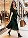 THHGPO Women's Pleated Skirts High Elastic Waist A-Line Swing Skirt Midi Length Velvet Deep Green S