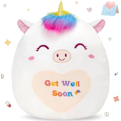 Athoinsu 12" Get Well Soon Unicorn Plush Pillow Soft Sofa Cushion Squishy Plushie Toy Cute Stuffed Animal Room Decor Feel Better Gifts for Recovering Patient Cover