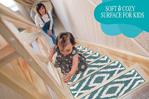 The Sofia Rugs Stair Treads For Wooden Steps - 28In X 9In Stair Treads For Staircase Steps - Blue/White Modern Stair Runners For Wooden Steps With Double Sided Tape - Set Of 13 #TOP3