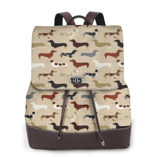 TREJUKY Mochila de Natal Dachshund para mulheres, de couro, moderna, fofa, pequena, leve, casual, viagem universitária, caminhadas, mochila para laptop, mochila de ombro