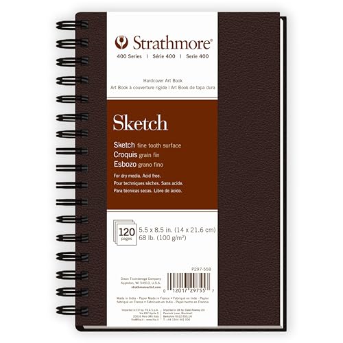 Image of Strathmore 400 Series Sketch Paper Art Book, Matte Brown Cover, Natural White, Side Wire Binding, 60 Sheets, 5.5x8.5 inch