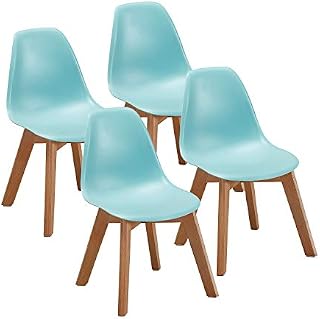 VECELO Kids Size Side Dining Room (Set of 4) Natural Wooden Legs Armless