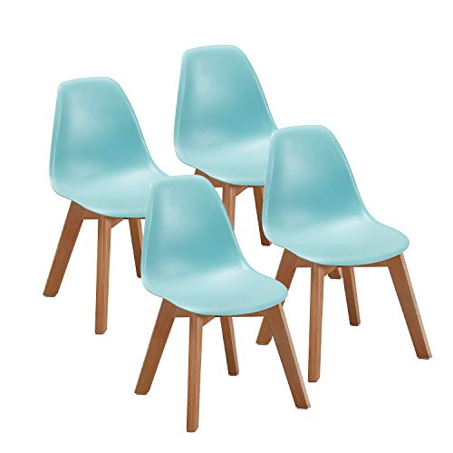 VECELO Kids Size Side Dining Room (Set of 4) Natural Wooden Legs Armless