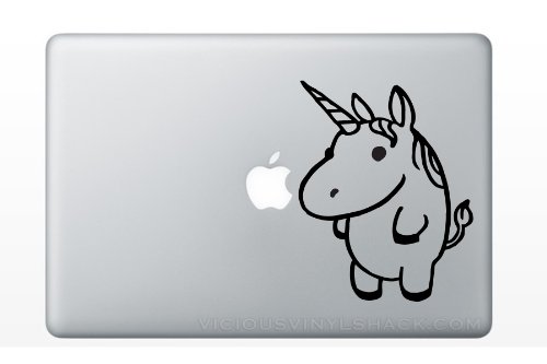 Calcomanías de vinilo con diseño de unicornio gordo (negro), para MacBook, coche, portátil, varios colores disponibles, animales de peluche, bebés, fantasía, arcoíris, botón, caja de lápices