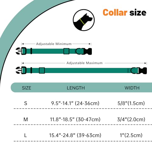 Image of Waterproof Dog Collar, Easy to Clean Rubber Dog Collars with Quick Release Buckle Fits Small Medium or Large Dogs (Emerald Green, M < 11.8-18.5 inch)