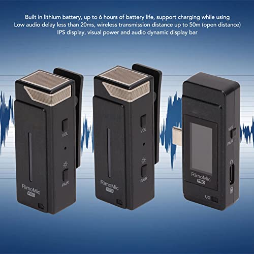 Tgoon Microfone de lapela, microfone de encaixe, 6 horas de vida útil da bateria, tela IPS 48 kHz co