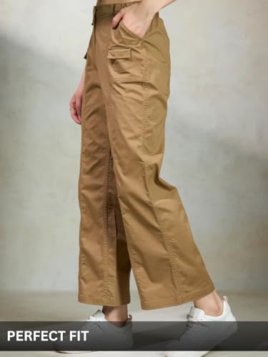 Image of GRECIILOOKS Cargo Pants For Woman | Trousers For Womans |High Waist Cotton Trouser for Women - Flared Parachute Pants with Side Pockets |Womens Cargo Pant | Elegant for College & Events (Available in Plus Size)