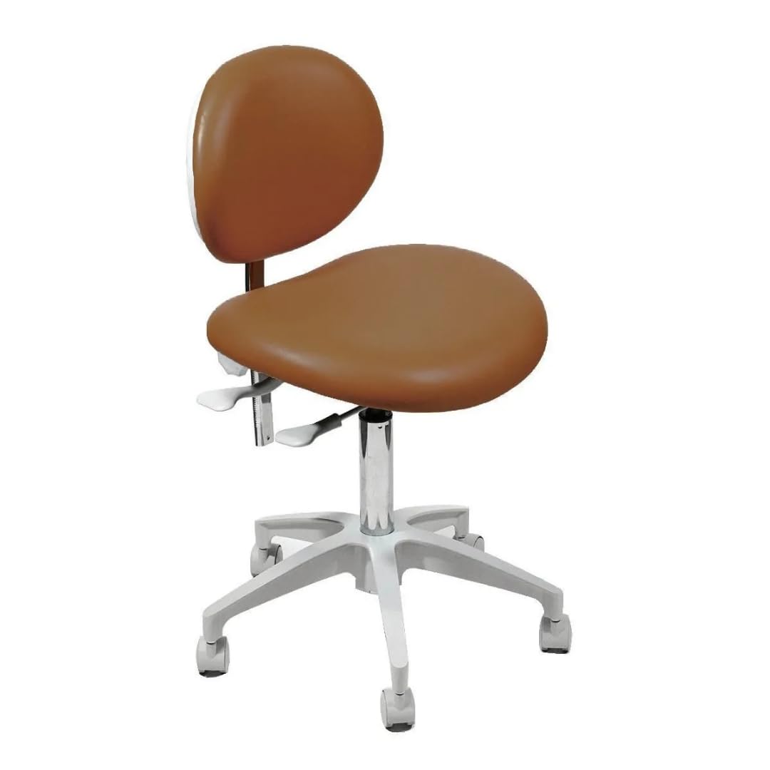 Sparedent Dental Stool with Backrest Metal Base Height Adjustable 360 Degree Swivel Casters Dark Brown