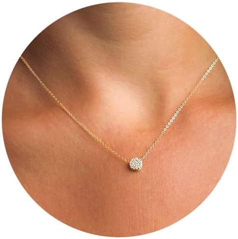 Valloey Rover Gold Necklace for Women 14K Gold Plated Circle Cubic Zirconia Pendant Necklace Dainty Twist Rope Chain Necklace Simple Jewelry Gift for Women