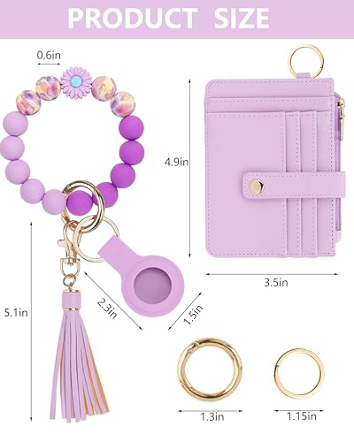 Image of Wristlet Wallet for Women, Keychain Wallet with AirTag Holder | 9 card slots,ID window & zipper pocket,RFID,beaded wrist strap and compact design for travel,shopping and daily carry.