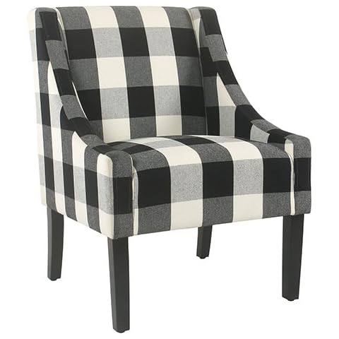 Homepop Home Decor | Upholstered Swoop Arm Accent Chair | Accent Chairs for Living Room & Bedroom | Decorative Home Furniture, Black Plaid Cover