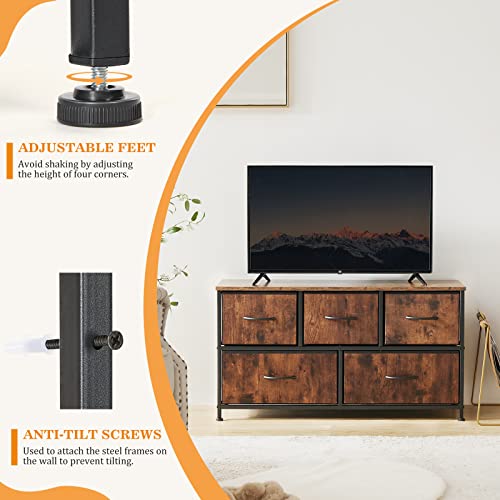 Sweetcrispy Dresser For Bedroom 5 Fabric Drawers Dresser Clothes Cabinet Storage Organizers And Wood Top Surface Table For Tv, Chest Of Drawers For Bedroom, Living Room, Hallway, Porch Organization #TOP4
