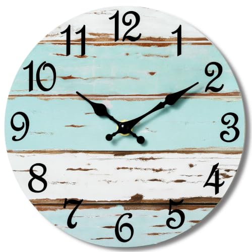 Image of CHYLIN Wall Clock Silent Non-Ticking Battery Operated Blue White Coastal