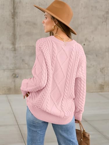 ANRABESS Sweaters for Women Oversized Cable Knit Fall Long Sleeve Crewneck Casual Pullover Sweater Tops 2026 Winter Outfits Pink XX-Large — view 5