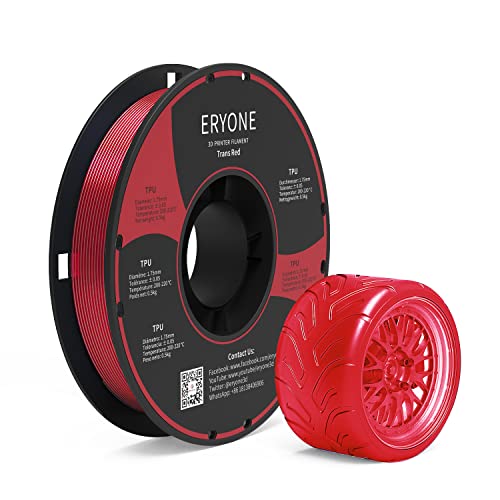 Black Friday - 70% OFF ERYONE TPU Filament 1.75mm Flexible Roll Soft 3D Printing Bundle for 3D Printer, Tolerance:±0.05mm, 0.5kg (1.1 LBS) / Spool. Transparent red
