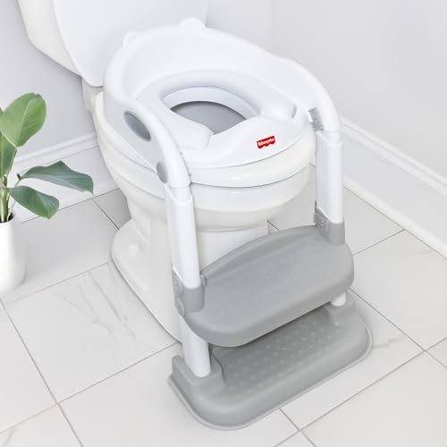 Image of Fisher-Price™ Potty Training Seat with Step Stool Ladder, 2-in-1 Potty Training Toilet for Toddlers with Splash Guard, Anti-Slip Pads, Cushioned Seat (Gray)